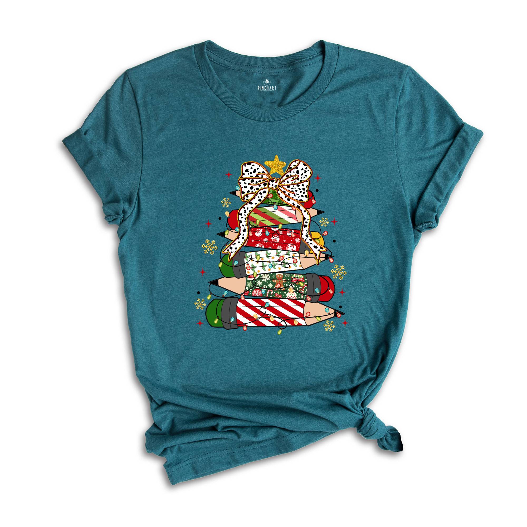 Christmas Pencil Tree Shirt: Teacher Holiday Tee, Merry Teacher Xmas Shirt, Christmas School Party Teacher Tee