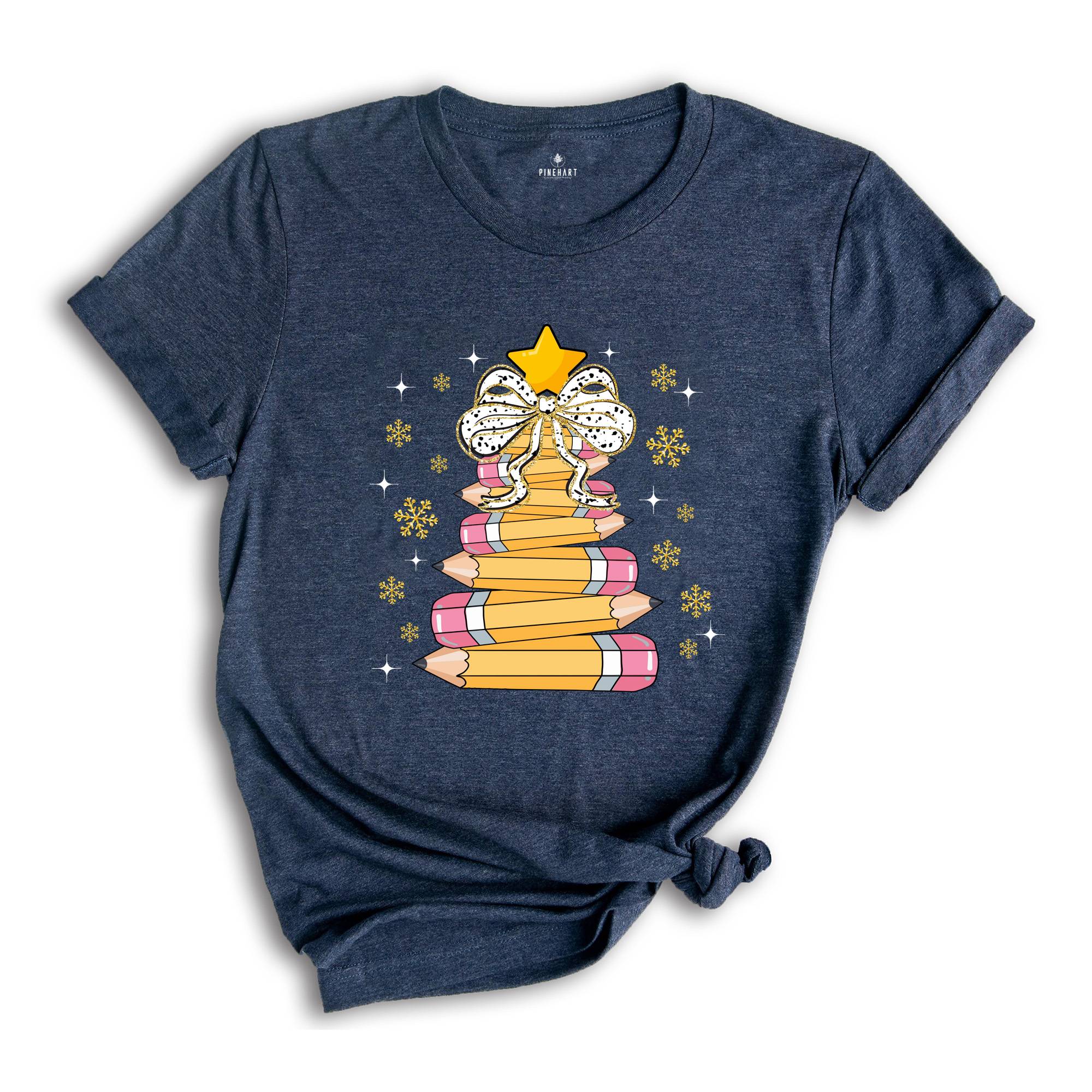 Christmas Pencil Tree Shirt: Teacher Holiday Tee, Merry Teacher Xmas Shirt, Christmas School Party Teacher Tee