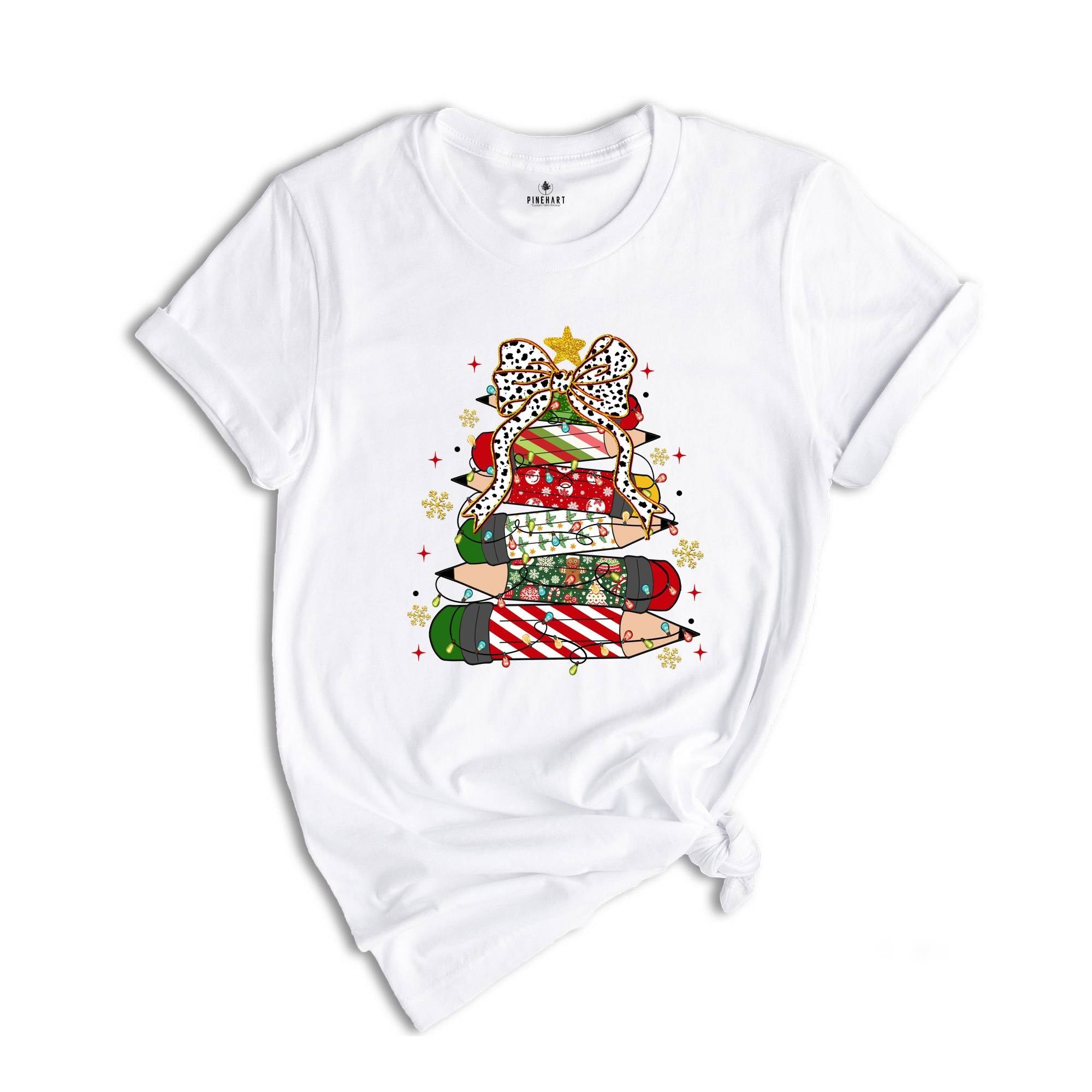 Christmas Pencil Tree Shirt: Teacher Holiday Tee, Merry Teacher Xmas Shirt, Christmas School Party Teacher Tee