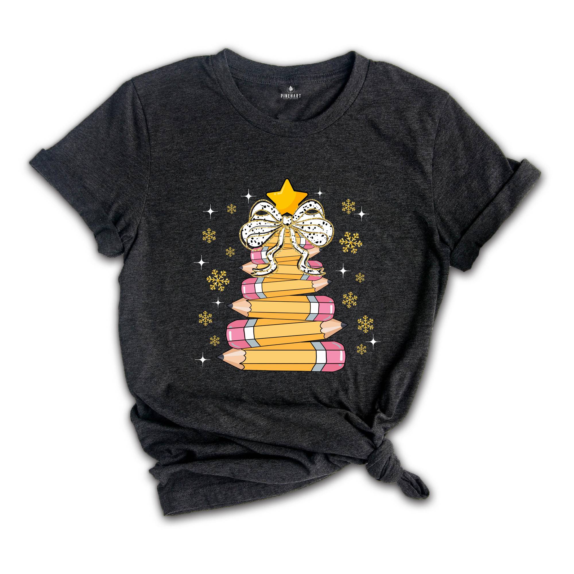 Christmas Pencil Tree Shirt: Teacher Holiday Tee, Merry Teacher Xmas Shirt, Christmas School Party Teacher Tee