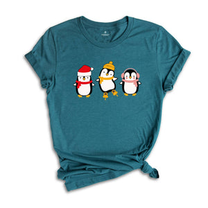 Christmas Penguin Shirt, Cute Christmas Tee, Christmas Gift, Penguin In Santa Hat, Cute Penguin Tee