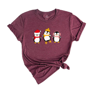 Christmas Penguin Shirt, Cute Christmas Tee, Christmas Gift, Penguin In Santa Hat, Cute Penguin Tee