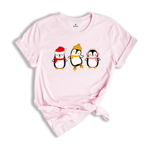 Christmas Penguin Shirt, Cute Christmas Tee, Christmas Gift, Penguin In Santa Hat, Cute Penguin Tee