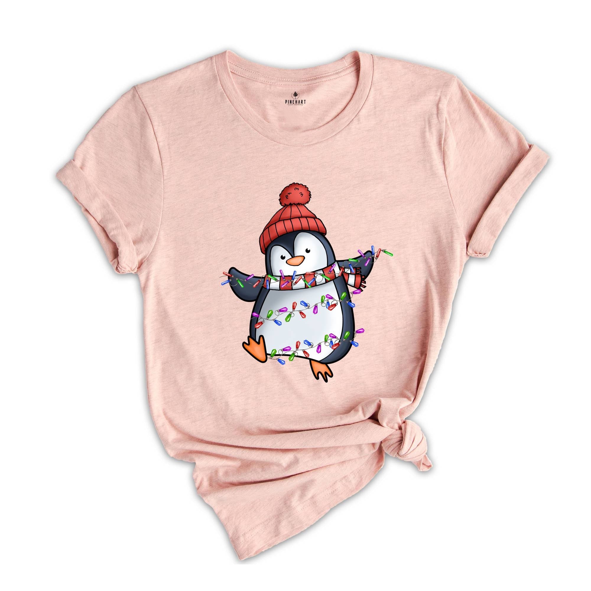 Christmas Penguin Shirt, Penguin Holiday Tee, Cute Animal T-Shirt, Christmas Gifts, Family Christmas Shirt, Christmas Lights Shirt