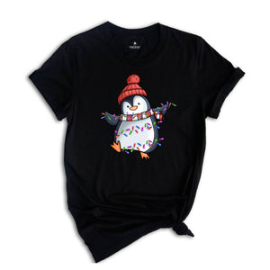 Christmas Penguin Shirt, Penguin Holiday Tee, Cute Animal T-Shirt, Christmas Gifts, Family Christmas Shirt, Christmas Lights Shirt