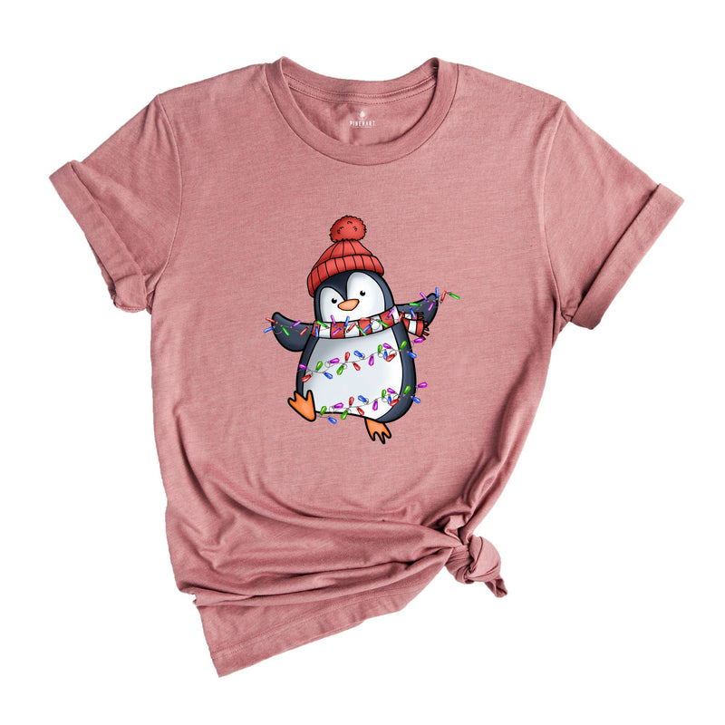 Christmas Penguin Shirt, Penguin Holiday Tee, Cute Animal T-Shirt, Christmas Gifts, Family Christmas Shirt, Christmas Lights Shirt