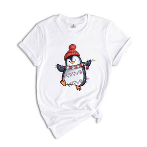 Christmas Penguin Shirt, Penguin Holiday Tee, Cute Animal T-Shirt, Christmas Gifts, Family Christmas Shirt, Christmas Lights Shirt
