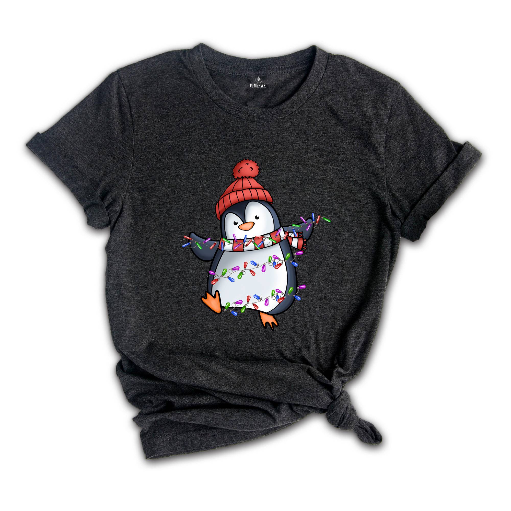 Christmas Penguin Shirt, Penguin Holiday Tee, Cute Animal T-Shirt, Christmas Gifts, Family Christmas Shirt, Christmas Lights Shirt