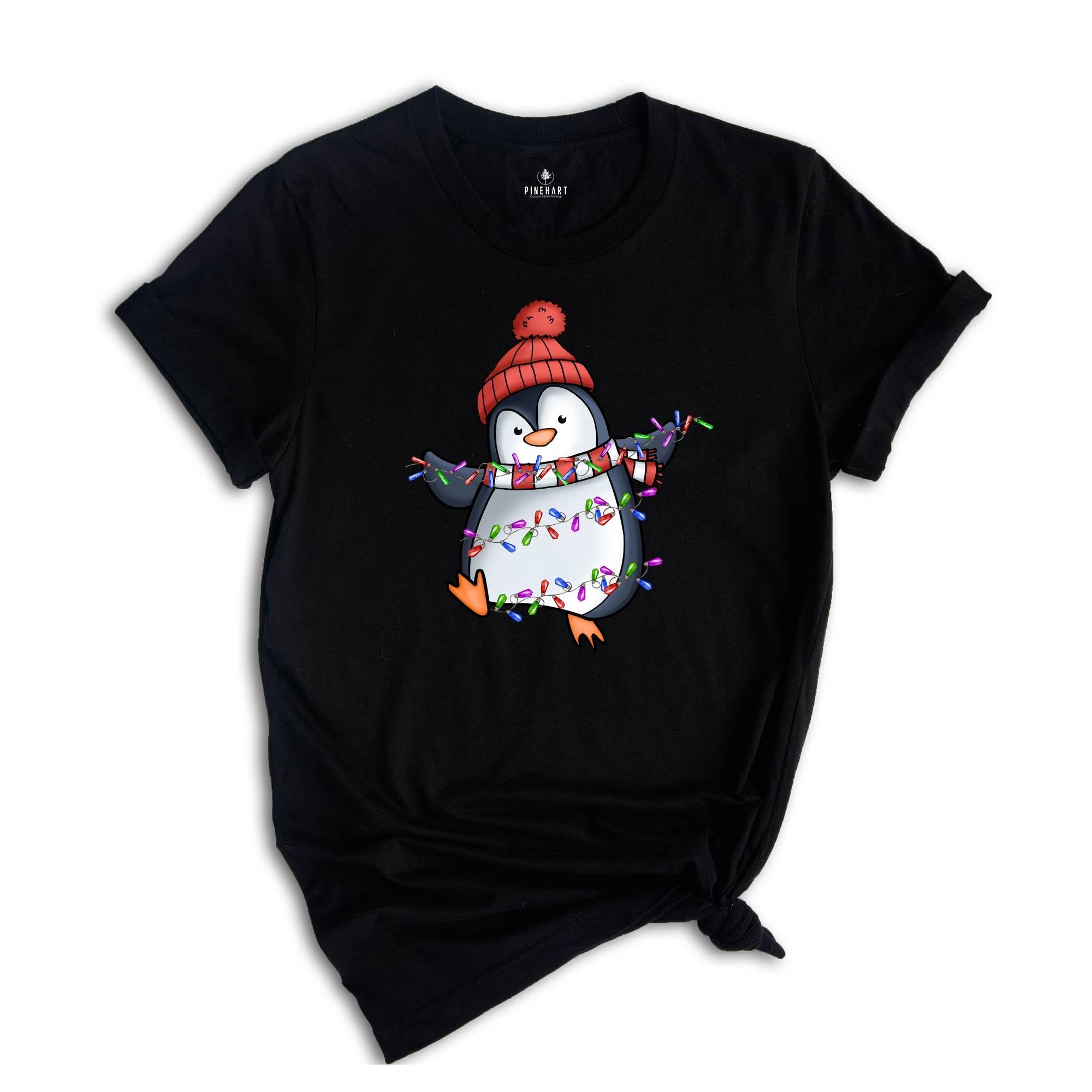 Christmas Penguin Shirt, Penguin Holiday Tee, Cute Animal T-Shirt, Christmas Gifts, Family Christmas Shirt, Christmas Lights Shirt