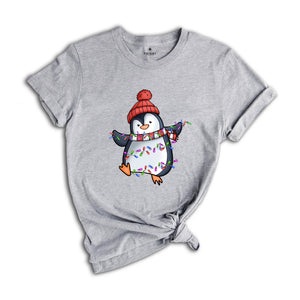 Christmas Penguin Shirt, Penguin Holiday Tee, Cute Animal T-Shirt, Christmas Gifts, Family Christmas Shirt, Christmas Lights Shirt