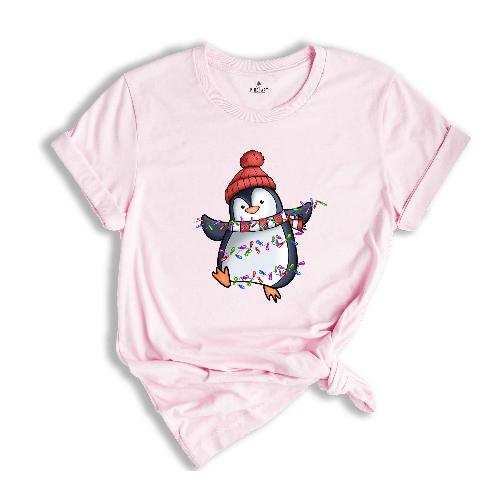 Christmas Penguin Shirt, Penguin Holiday Tee, Cute Animal T-Shirt, Christmas Gifts, Family Christmas Shirt, Christmas Lights Shirt