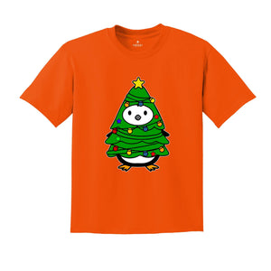 Christmas Penguin Tree Shirt, Cute Christmas Tee, Christmas Gift, Penguin In Santa Hat, Cute Penguin T-Shirt