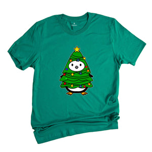 Christmas Penguin Tree Shirt, Cute Christmas Tee, Christmas Gift, Penguin In Santa Hat, Cute Penguin T-Shirt