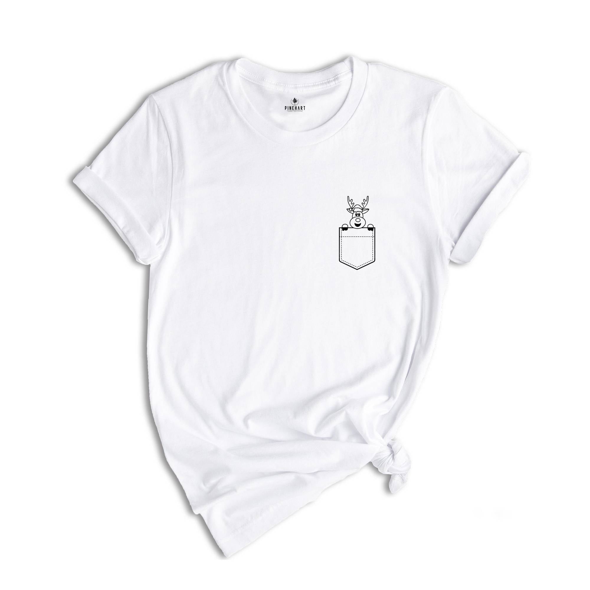 Christmas Pocket Reindeer T-Shirt, Christmas Couple Shirt, Christmas Gift, Christmas Pajamas, Family Matching Tee