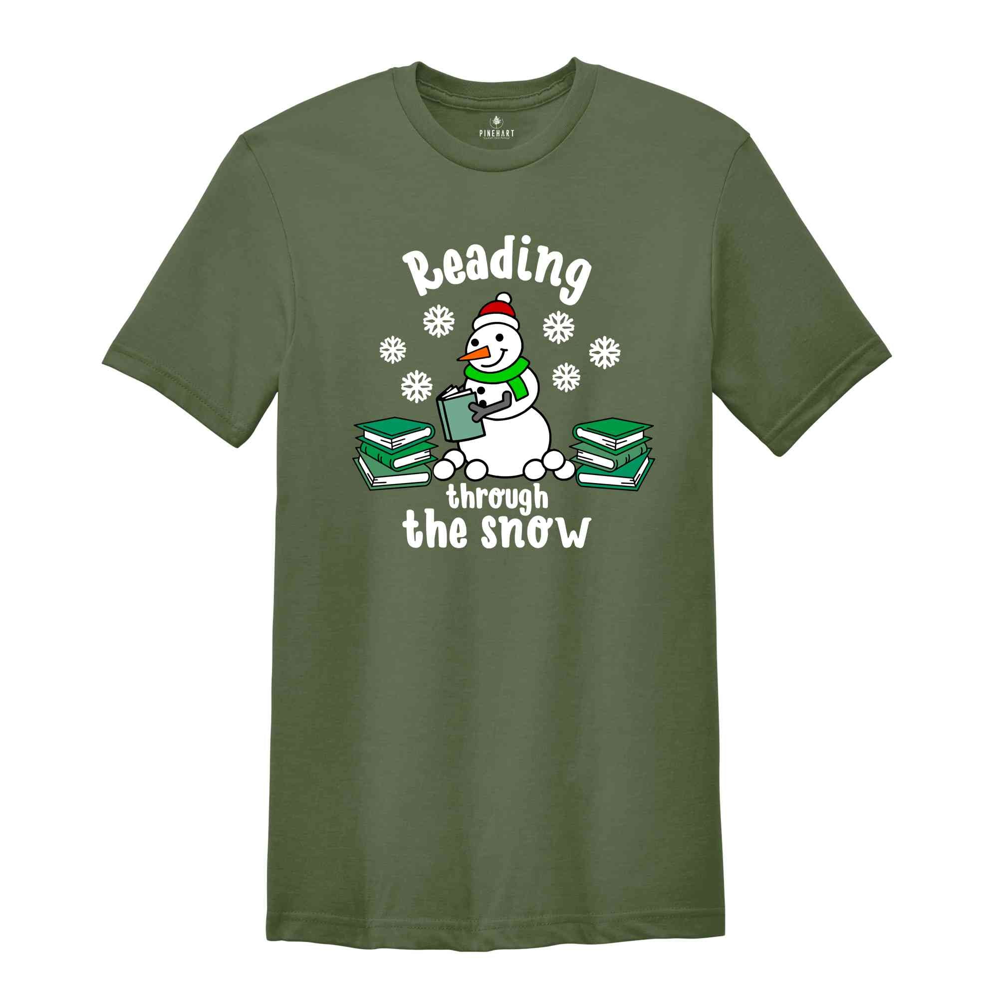 Christmas Reading Through The Snow Shirt, Christmas Library Squad T-Shirt, Bookworm Christmas Tee, Gift For Teachers