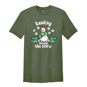 Christmas Reading Through The Snow Shirt, Christmas Library Squad T-Shirt, Bookworm Christmas Tee, Gift For Teachers