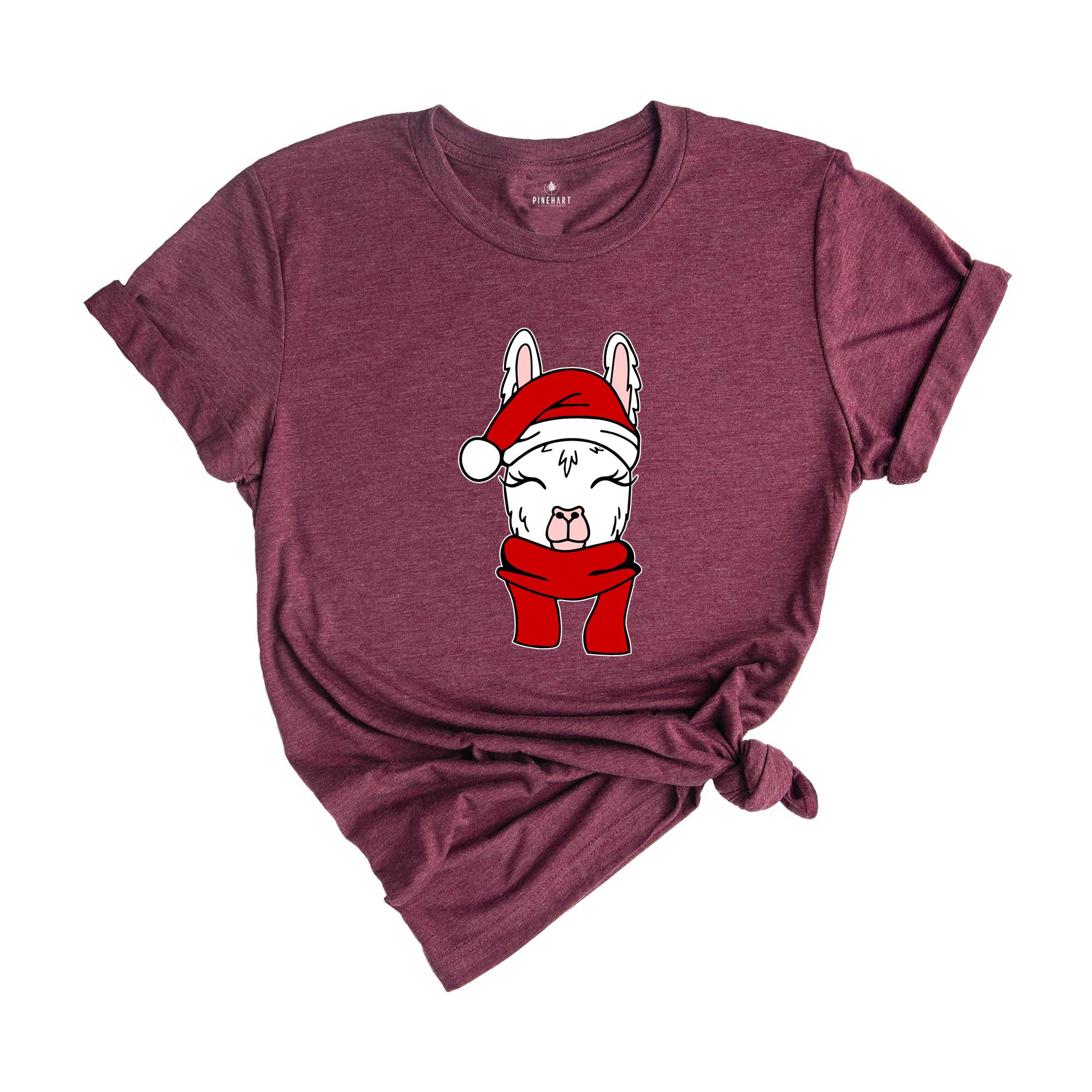 Christmas Santa Hat Llama Shirt, Funny Christmas Shirt, Christmas Pajamas, Christmas Party Shirt, Llama Apparel, Cute Llama Gift
