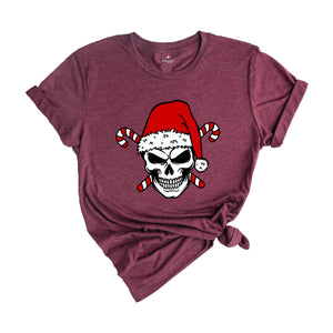 Christmas Santa Hat Skull Shirt, Cool Christmas T-Shirt, Christmas Party Tee, Xmas Skull Gift, Christmas Outfit