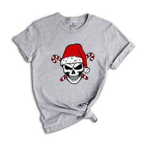 Christmas Santa Hat Skull Shirt, Cool Christmas T-Shirt, Christmas Party Tee, Xmas Skull Gift, Christmas Outfit