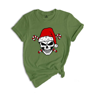 Christmas Santa Hat Skull Shirt, Cool Christmas T-Shirt, Christmas Party Tee, Xmas Skull Gift, Christmas Outfit