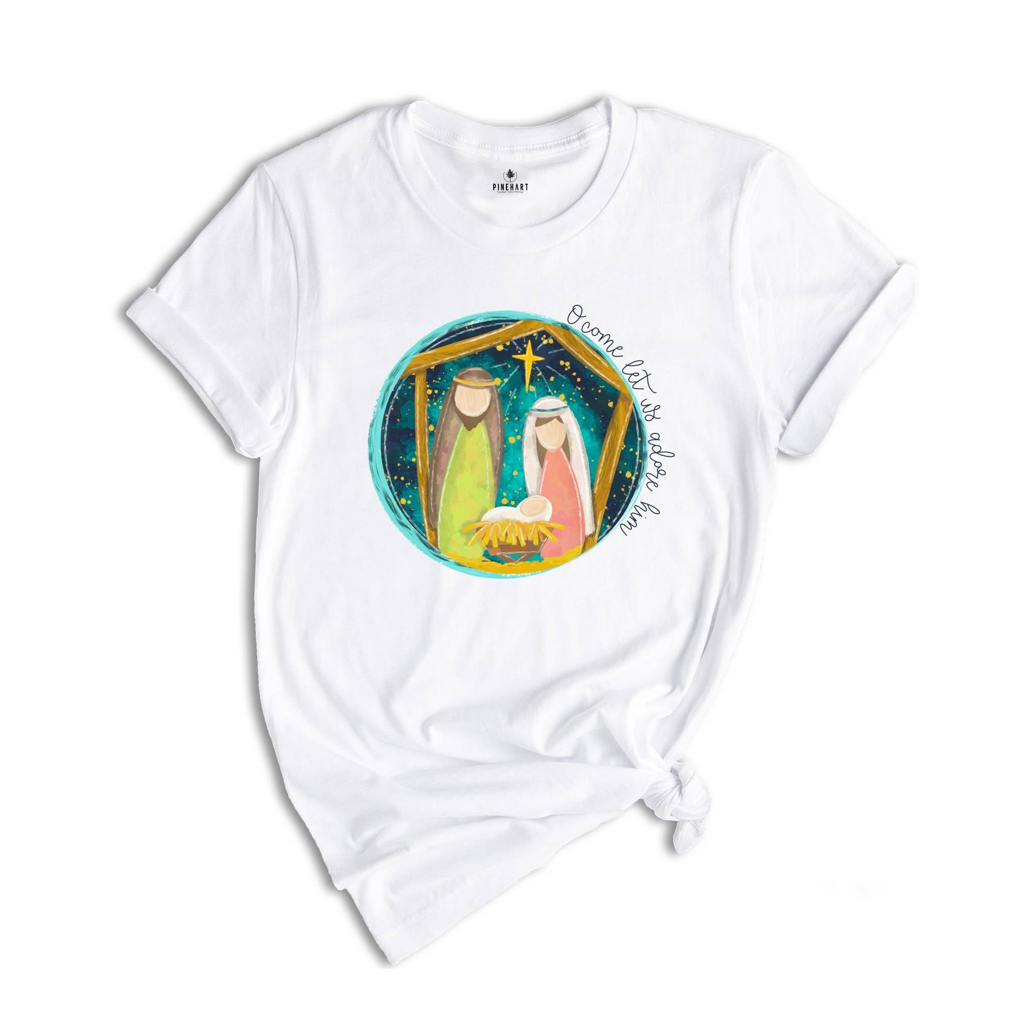 Christmas Shirt, O Come Let Us Adore Him T-Shirt, Family Christmas Gift, Christian Clothing, Christmas Jesus T-Shirt