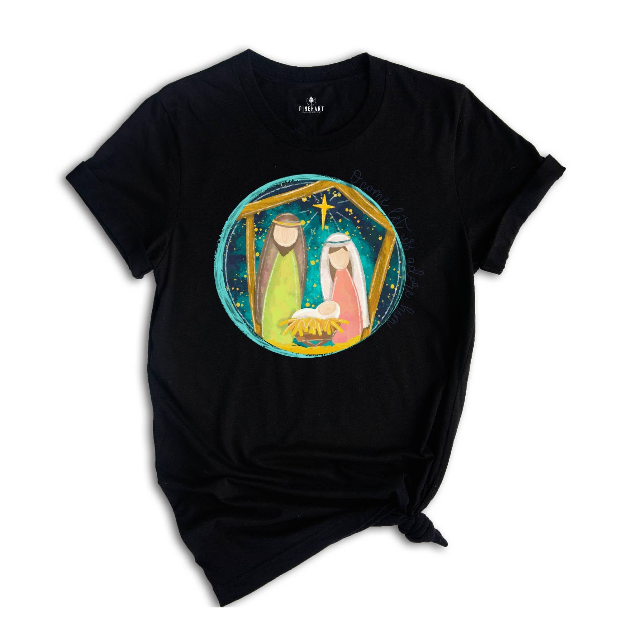 Christmas Shirt, O Come Let Us Adore Him T-Shirt, Family Christmas Gift, Christian Clothing, Christmas Jesus T-Shirt