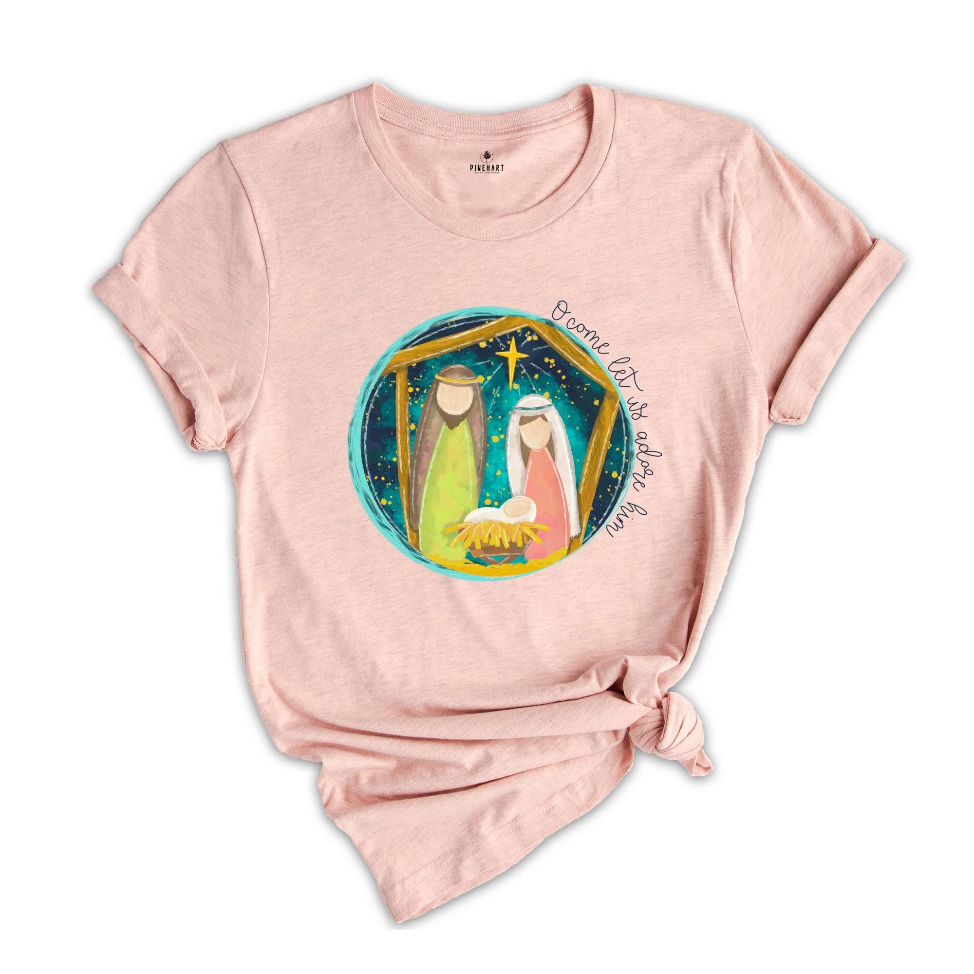 Christmas Shirt, O Come Let Us Adore Him T-Shirt, Family Christmas Gift, Christian Clothing, Christmas Jesus T-Shirt