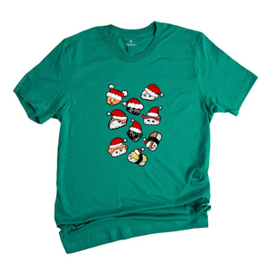 Christmas Sushi T-shirt, Cute Sushi Gift, Christmas Gift Tee, Japanese Cuisine Sushi Lover Foodie Shirt
