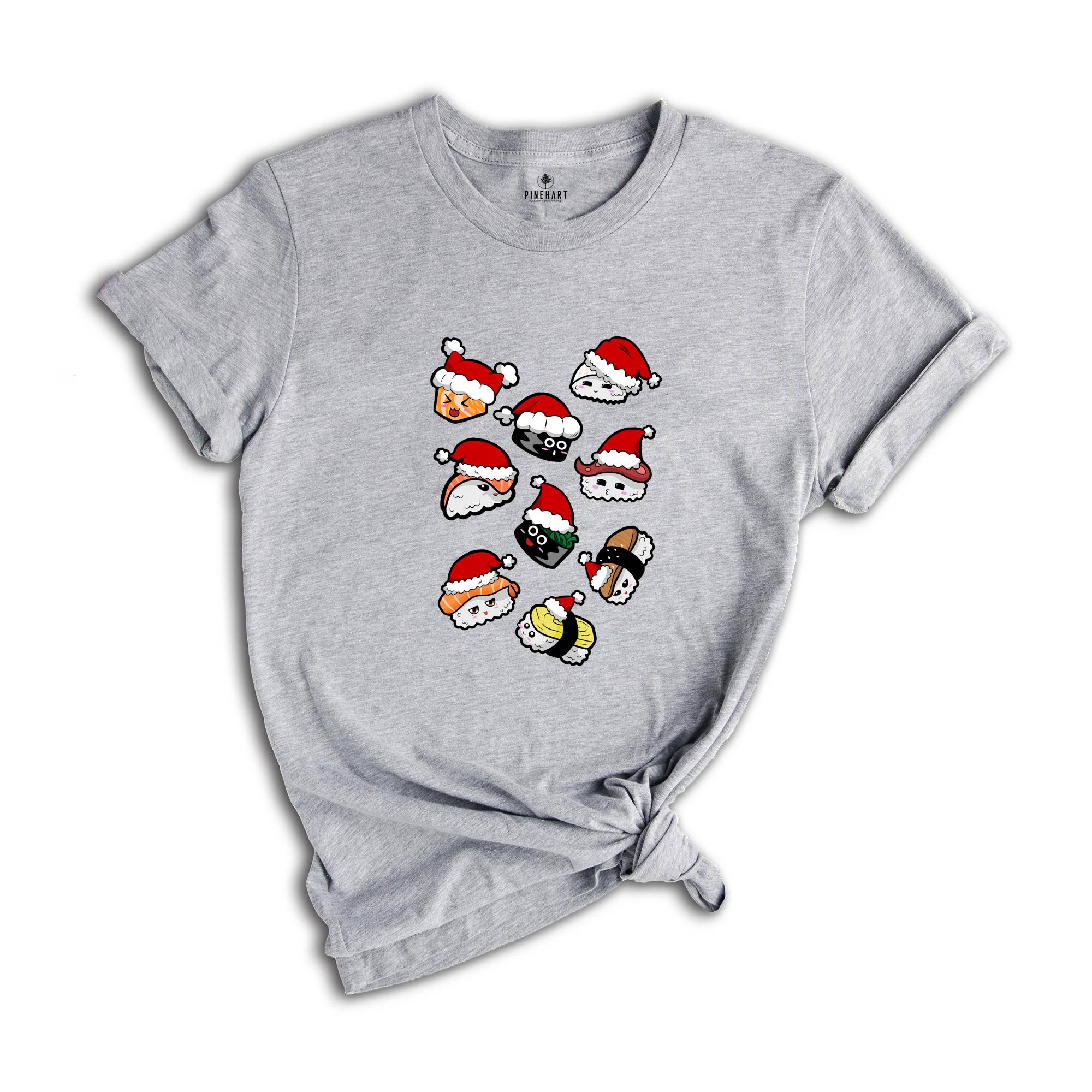 Christmas Sushi T-shirt, Cute Sushi Gift, Christmas Gift Tee, Japanese Cuisine Sushi Lover Foodie Shirt