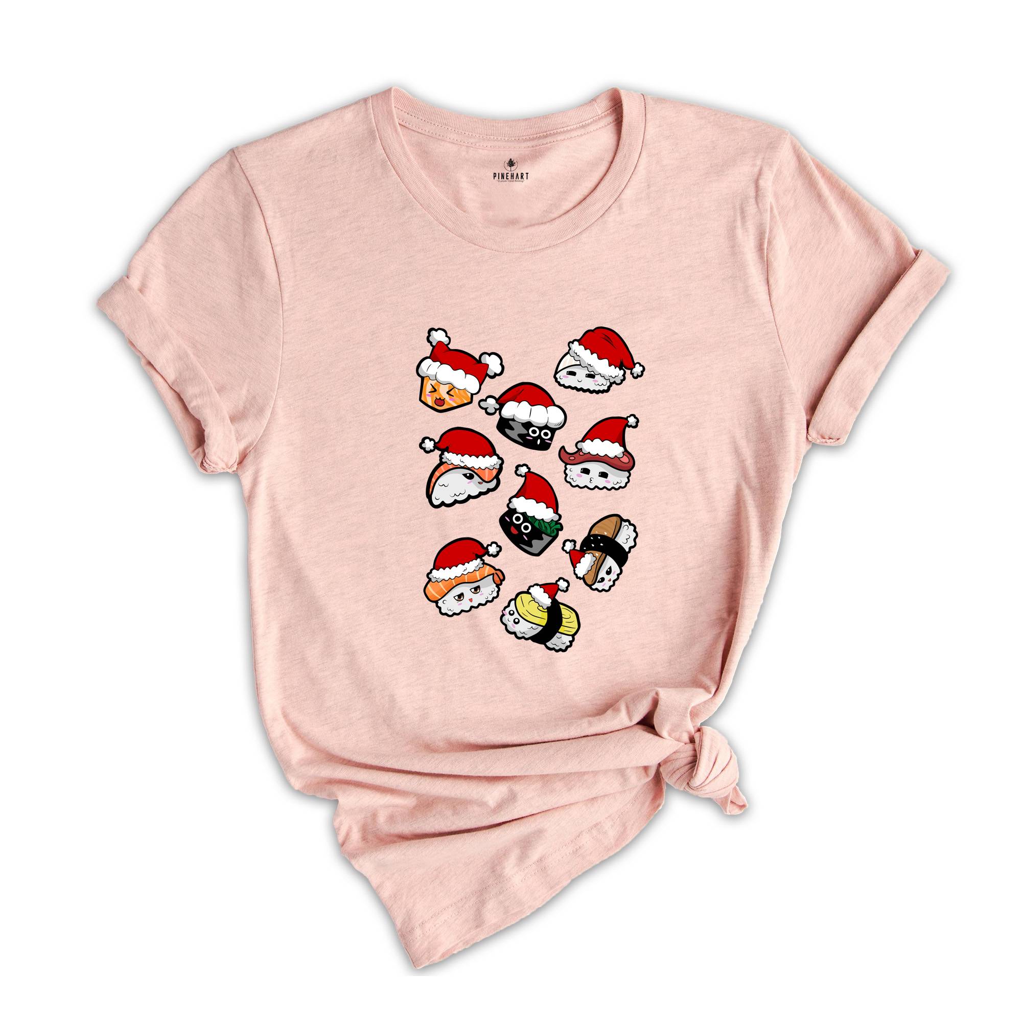 Christmas Sushi T-shirt, Cute Sushi Gift, Christmas Gift Tee, Japanese Cuisine Sushi Lover Foodie Shirt