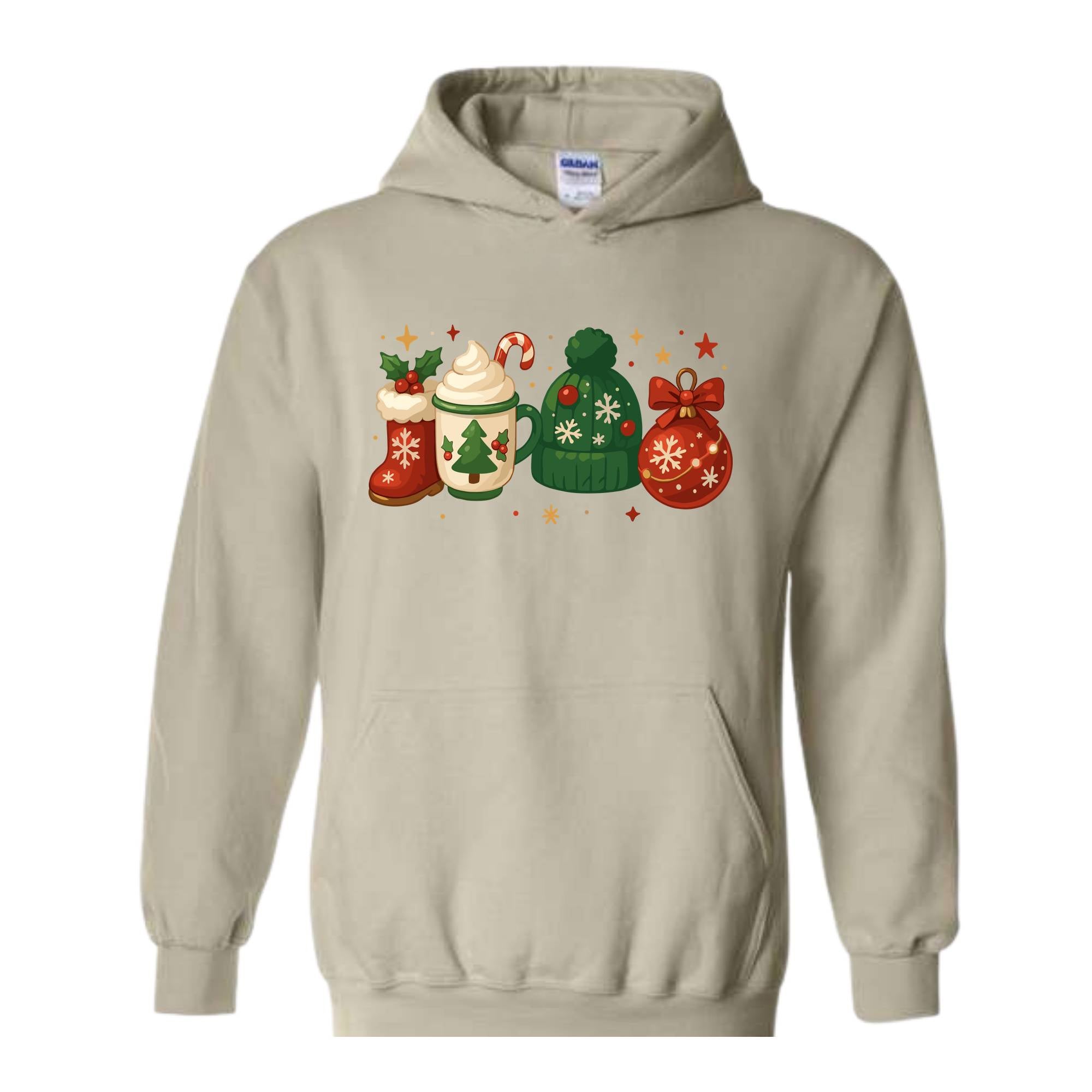 Christmas Sweatshirt, Christmas Hoodie, Cozy Winter Hoodie, Boots Coffee Hoodie, Cute Winter Hoodie, Festive Christmas Hoodie, Santa Hat Te