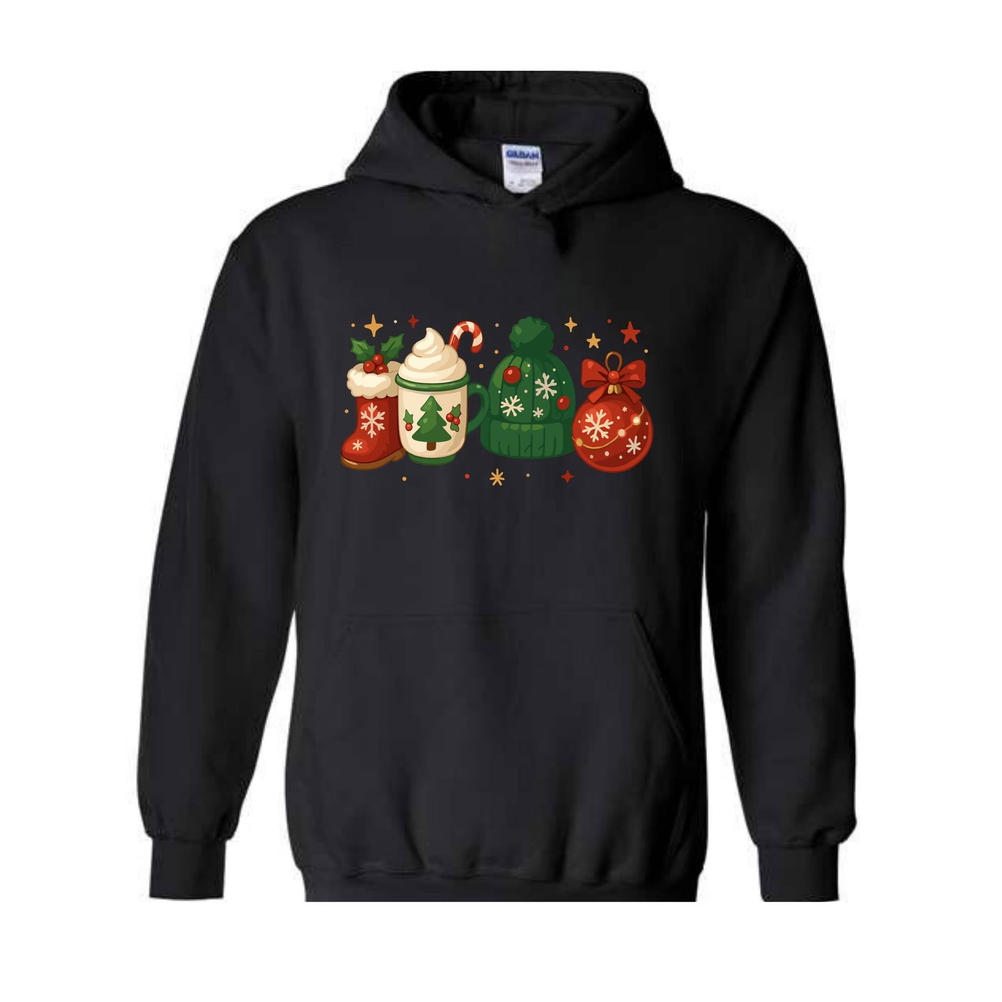 Christmas Sweatshirt, Christmas Hoodie, Cozy Winter Hoodie, Boots Coffee Hoodie, Cute Winter Hoodie, Festive Christmas Hoodie, Santa Hat Te