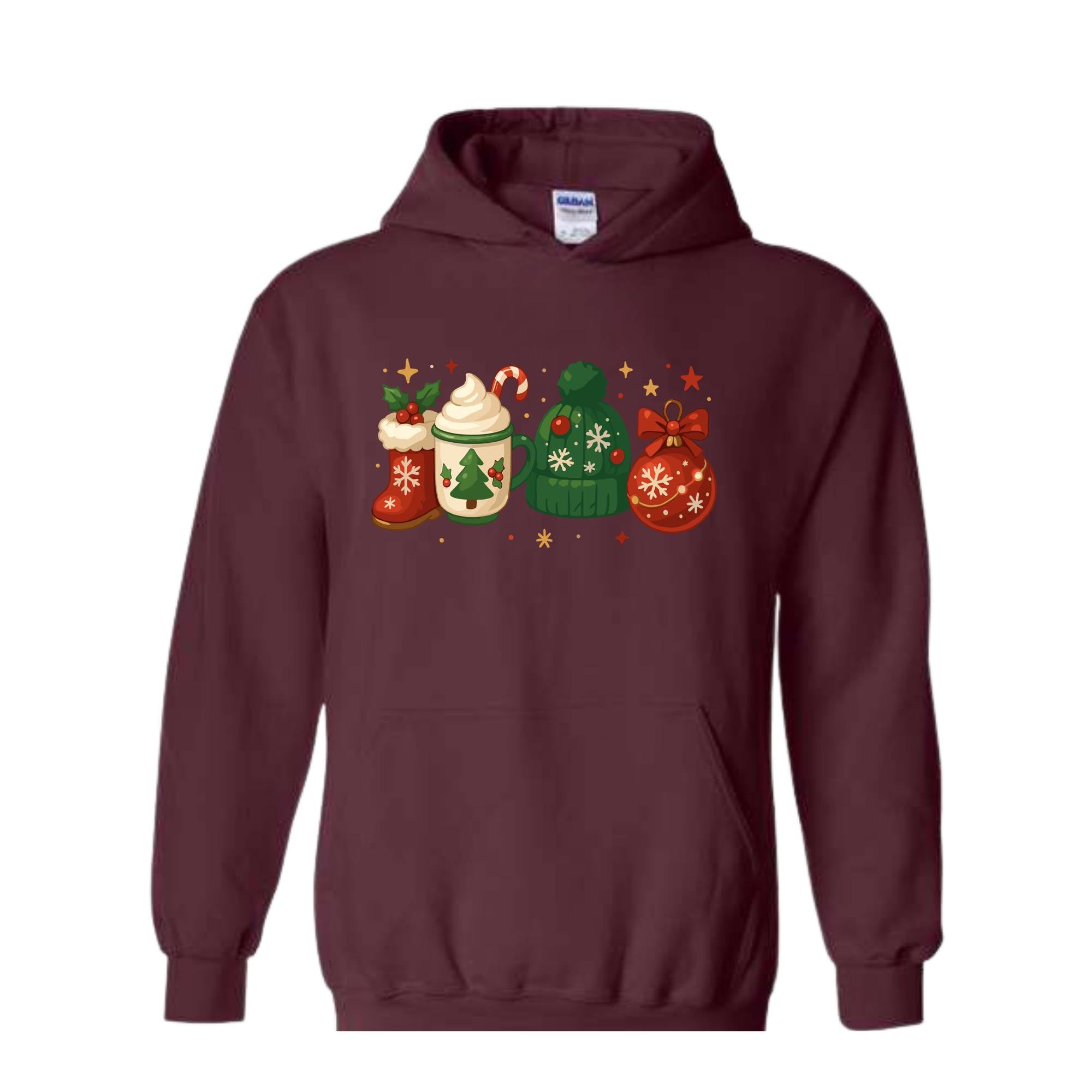 Christmas Sweatshirt, Christmas Hoodie, Cozy Winter Hoodie, Boots Coffee Hoodie, Cute Winter Hoodie, Festive Christmas Hoodie, Santa Hat Te