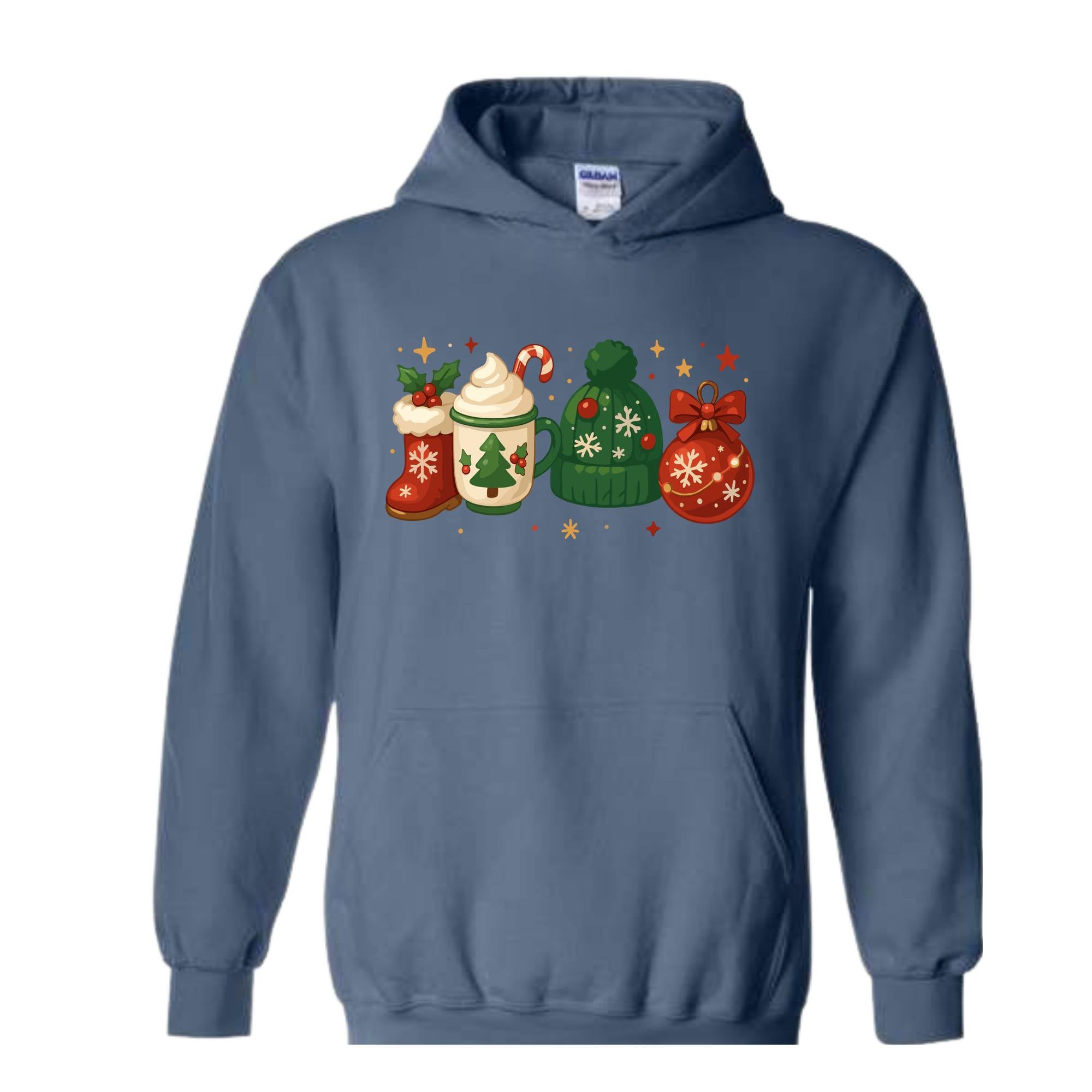 Christmas Sweatshirt, Christmas Hoodie, Cozy Winter Hoodie, Boots Coffee Hoodie, Cute Winter Hoodie, Festive Christmas Hoodie, Santa Hat Te