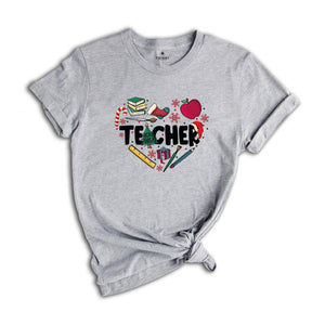 Christmas Teacher Doodle Heart Shirt, Teacher Christmas Gift, Christmas Crew Gift, Teacher Life Tee, Christmas Teacher Tee