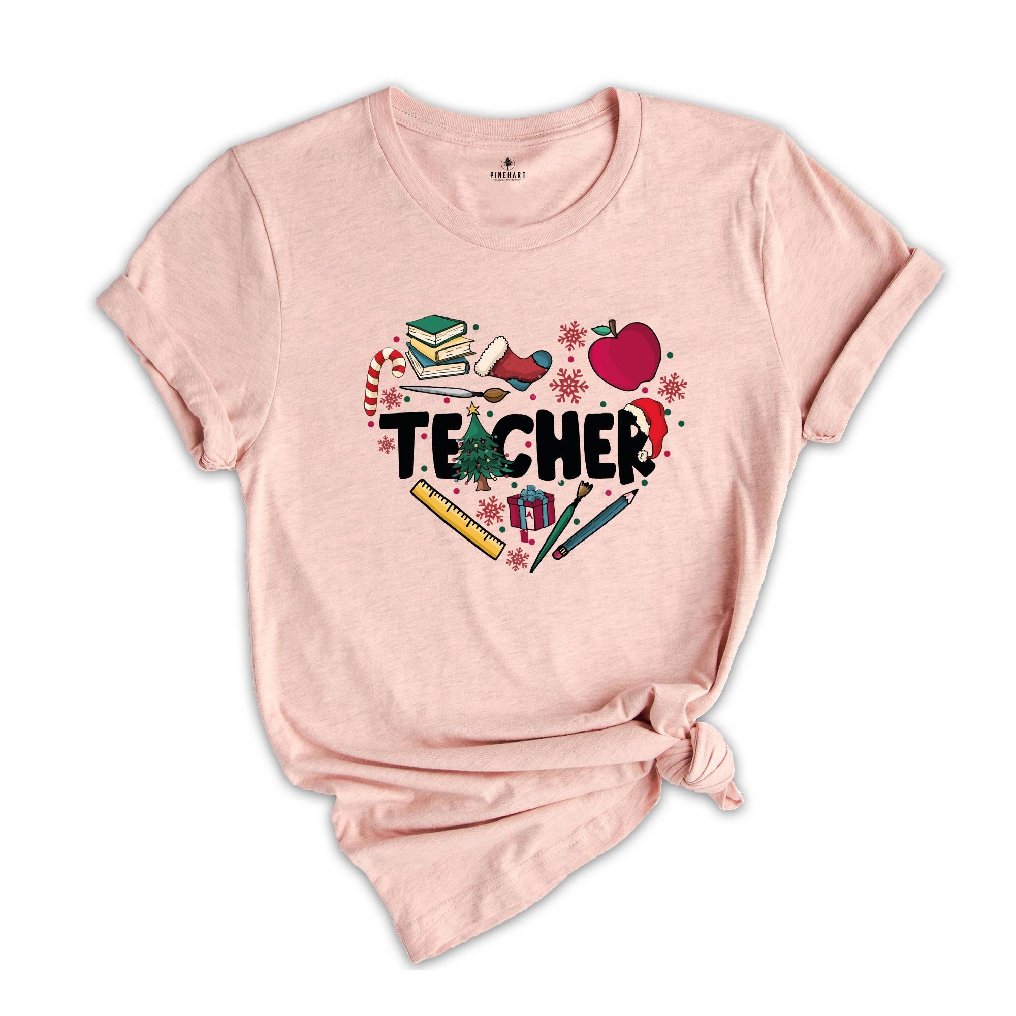 Christmas Teacher Doodle Heart Shirt, Teacher Christmas Gift, Christmas Crew Gift, Teacher Life Tee, Christmas Teacher Tee