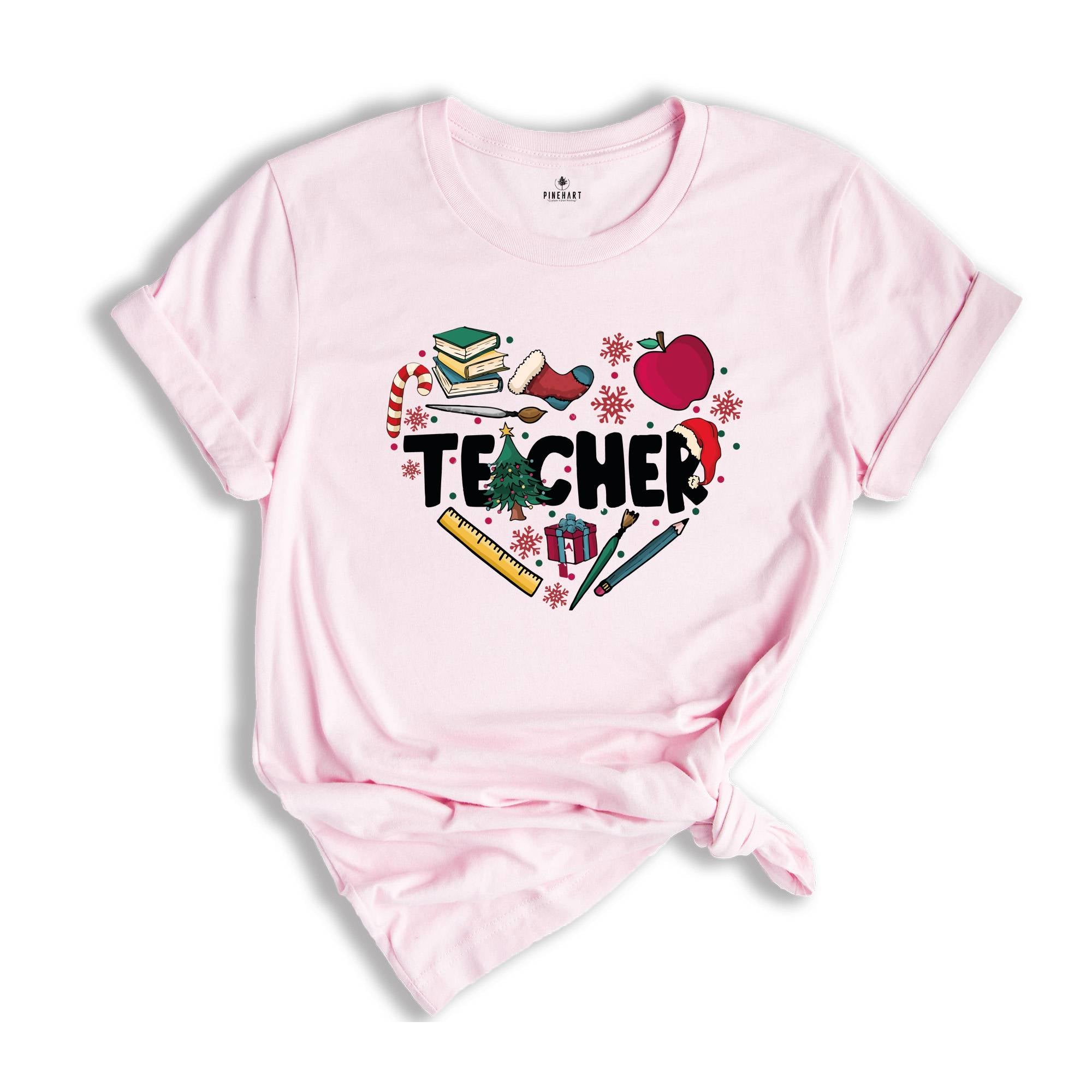 Christmas Teacher Doodle Heart Shirt, Teacher Christmas Gift, Christmas Crew Gift, Teacher Life Tee, Christmas Teacher Tee