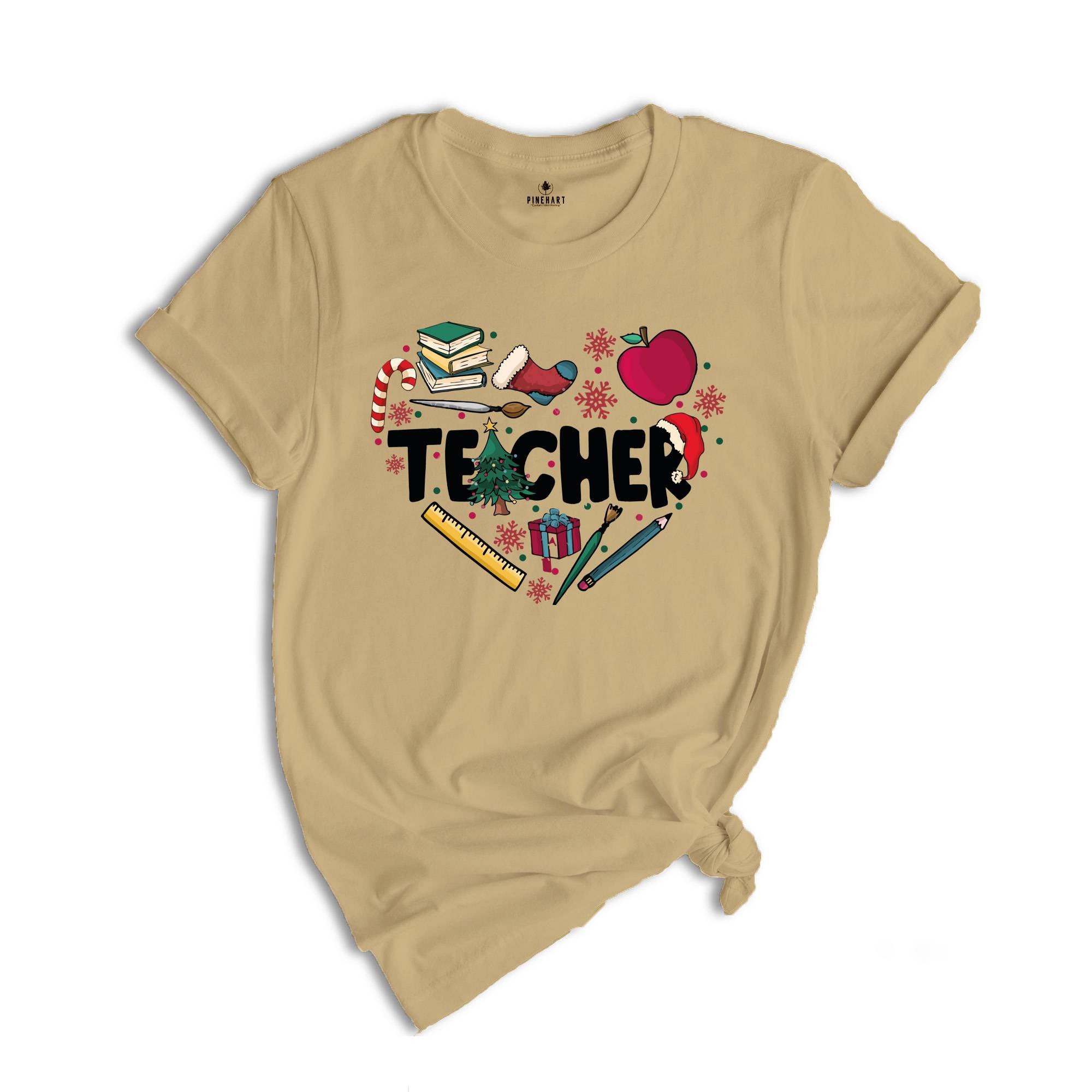 Christmas Teacher Doodle Heart Shirt, Teacher Christmas Gift, Christmas Crew Gift, Teacher Life Tee, Christmas Teacher Tee