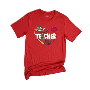 Christmas Teacher Doodle Heart Shirt, Teacher Christmas Gift, Christmas Crew Gift, Teacher Life Tee, Christmas Teacher Tee