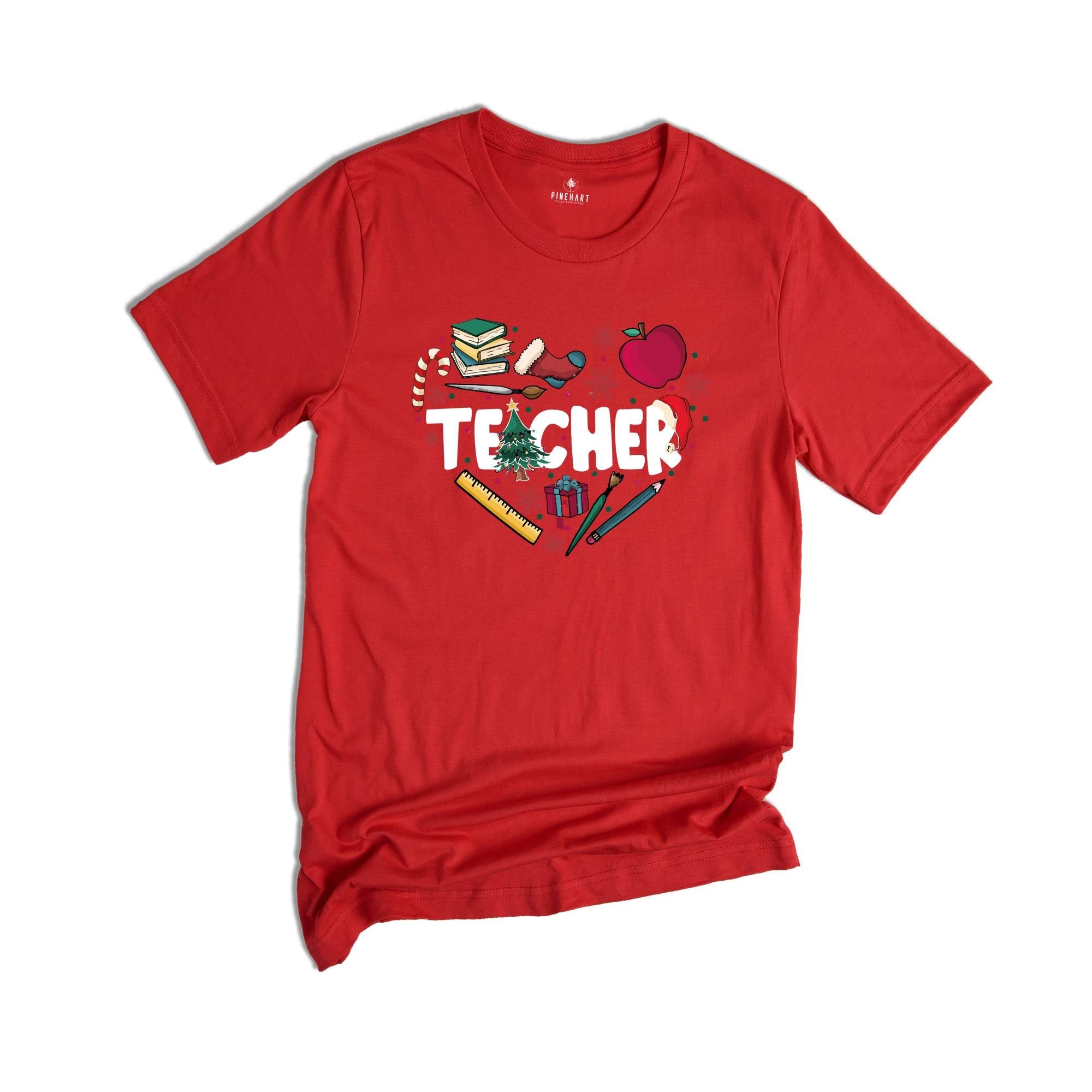 Christmas Teacher Doodle Heart Shirt, Teacher Christmas Gift, Christmas Crew Gift, Teacher Life Tee, Christmas Teacher Tee