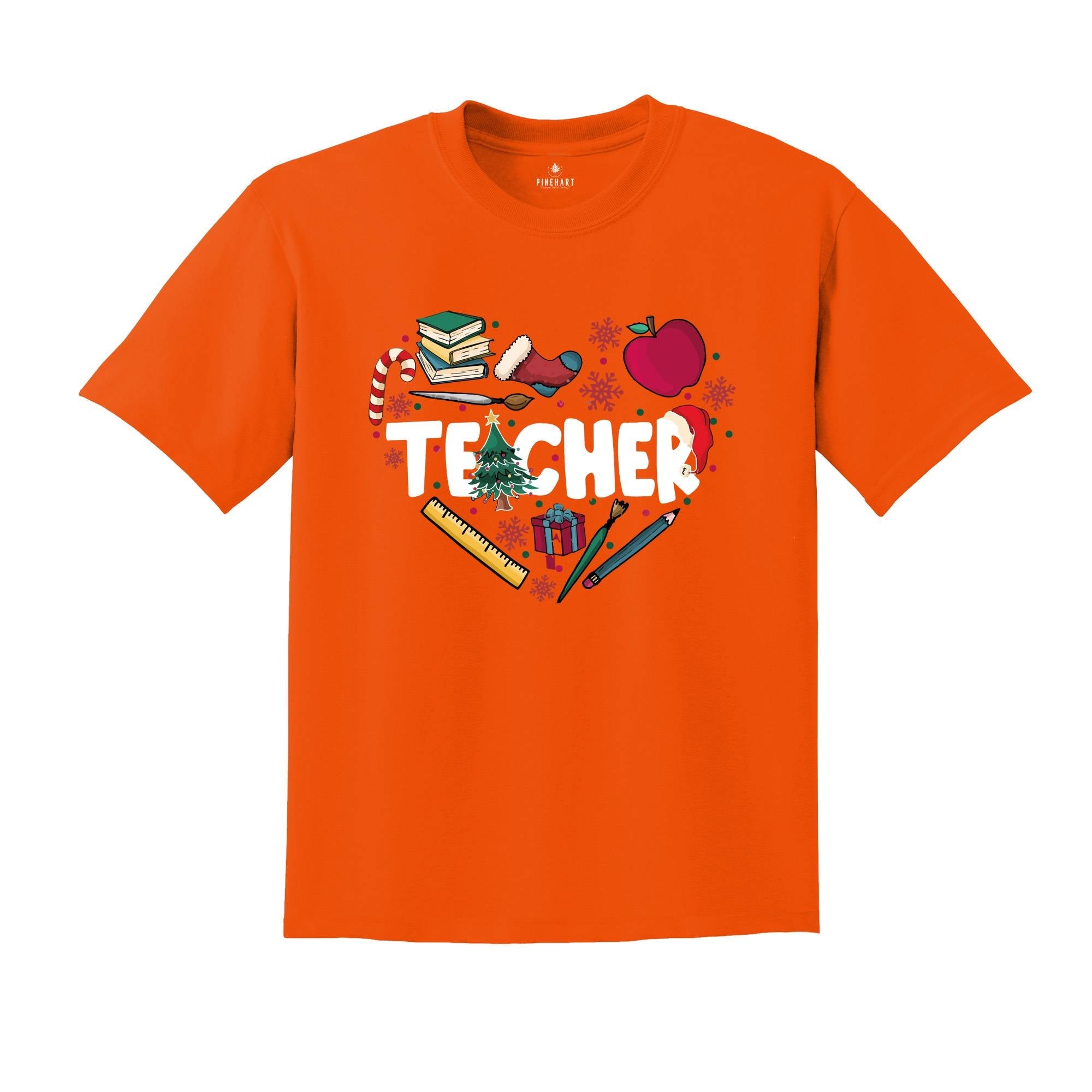 Christmas Teacher Doodle Heart Shirt, Teacher Christmas Gift, Christmas Crew Gift, Teacher Life Tee, Christmas Teacher Tee