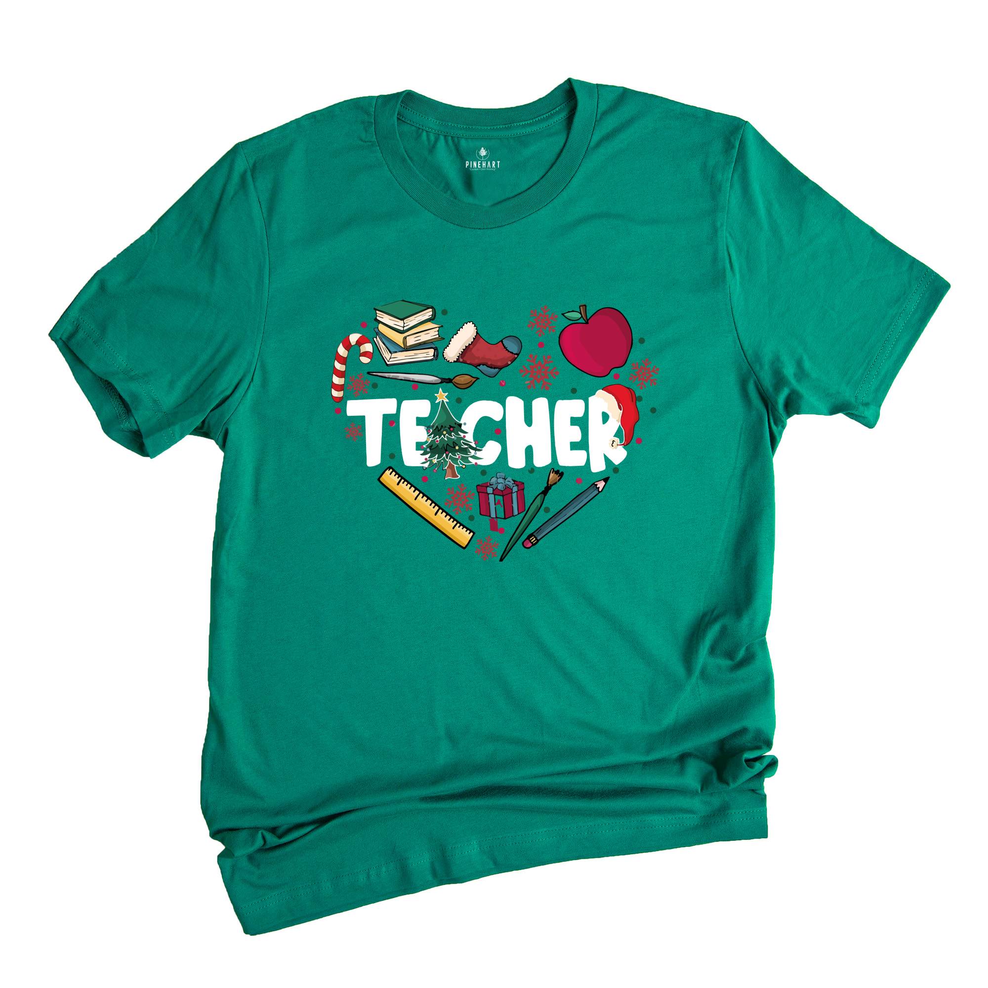 Christmas Teacher Doodle Heart Shirt, Teacher Christmas Gift, Christmas Crew Gift, Teacher Life Tee, Christmas Teacher Tee