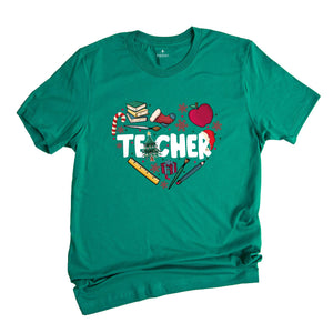 Christmas Teacher Doodle Heart Shirt, Teacher Christmas Gift, Christmas Crew Gift, Teacher Life Tee, Christmas Teacher Tee