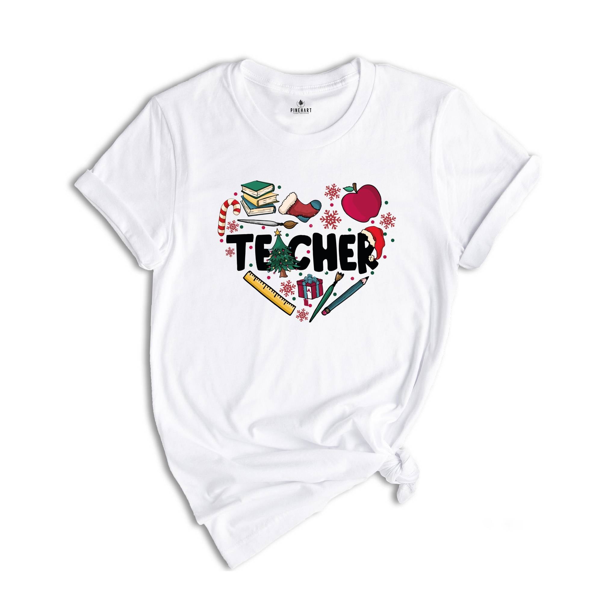 Christmas Teacher Doodle Heart Shirt, Teacher Christmas Gift, Christmas Crew Gift, Teacher Life Tee, Christmas Teacher Tee