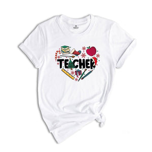 Christmas Teacher Doodle Heart Shirt, Teacher Christmas Gift, Christmas Crew Gift, Teacher Life Tee, Christmas Teacher Tee