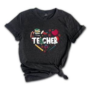 Christmas Teacher Doodle Heart Shirt, Teacher Christmas Gift, Christmas Crew Gift, Teacher Life Tee, Christmas Teacher Tee