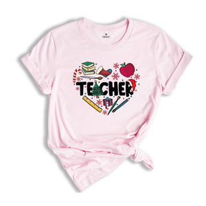 Christmas Teacher Doodle Heart Shirt, Teacher Christmas Gift, Christmas Crew Gift, Teacher Life Tee, Christmas Teacher Tee