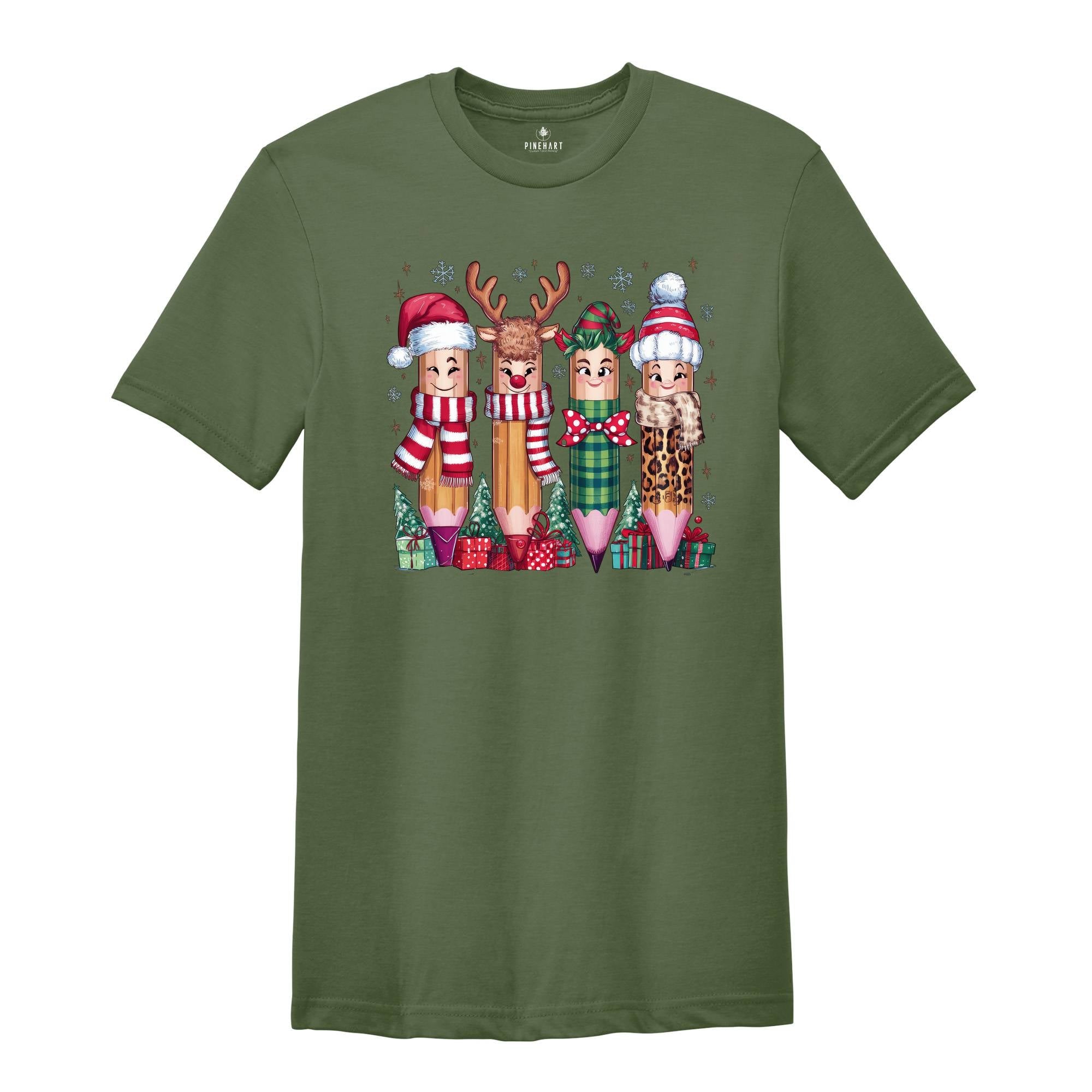 Christmas Teacher Shirt, Teacher Pencil Shirt, School Christmas Tee, Santa Teacher Shirt, Merry Christmas Tee, Woman Xmas Tee