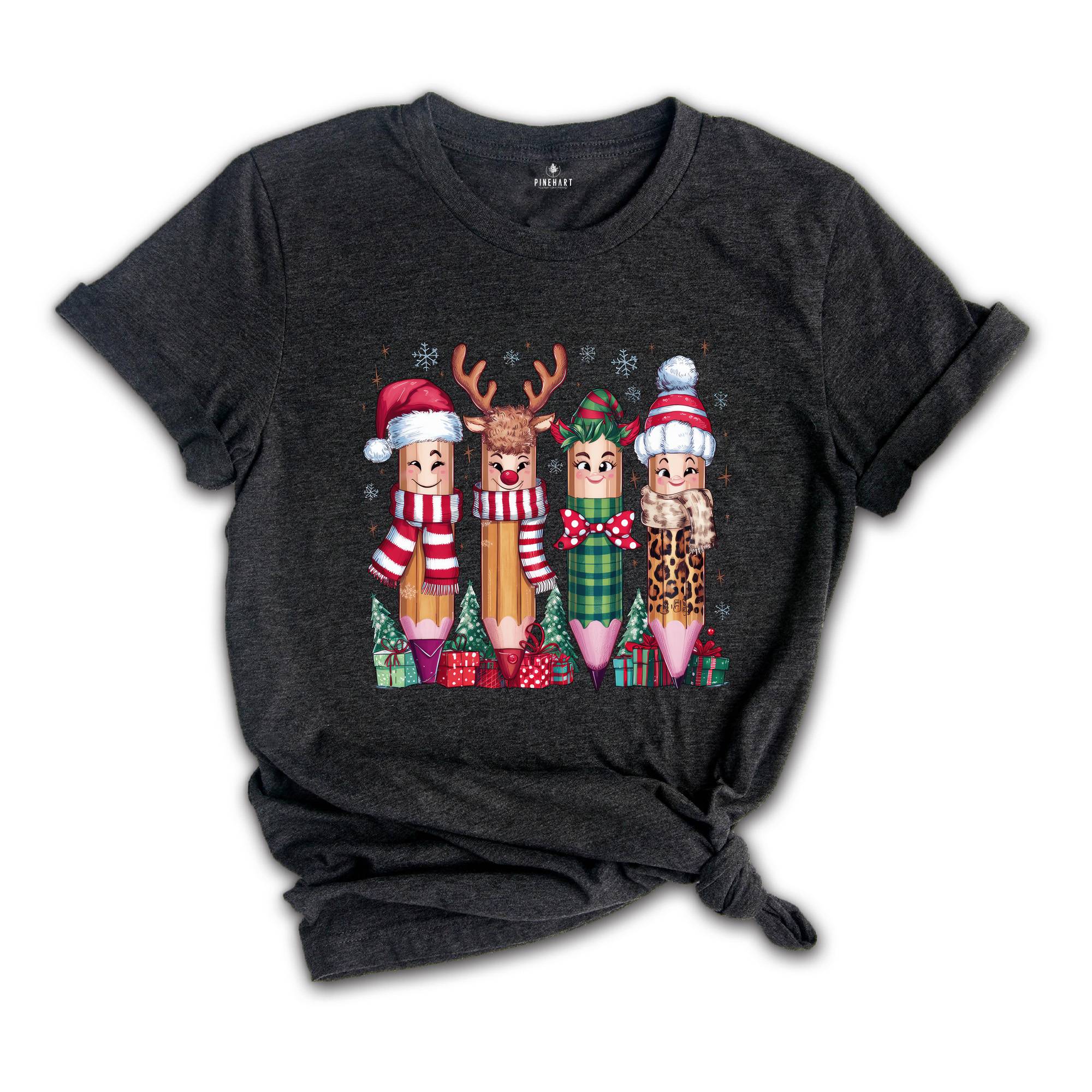 Christmas Teacher Shirt, Teacher Pencil Shirt, School Christmas Tee, Santa Teacher Shirt, Merry Christmas Tee, Woman Xmas Tee