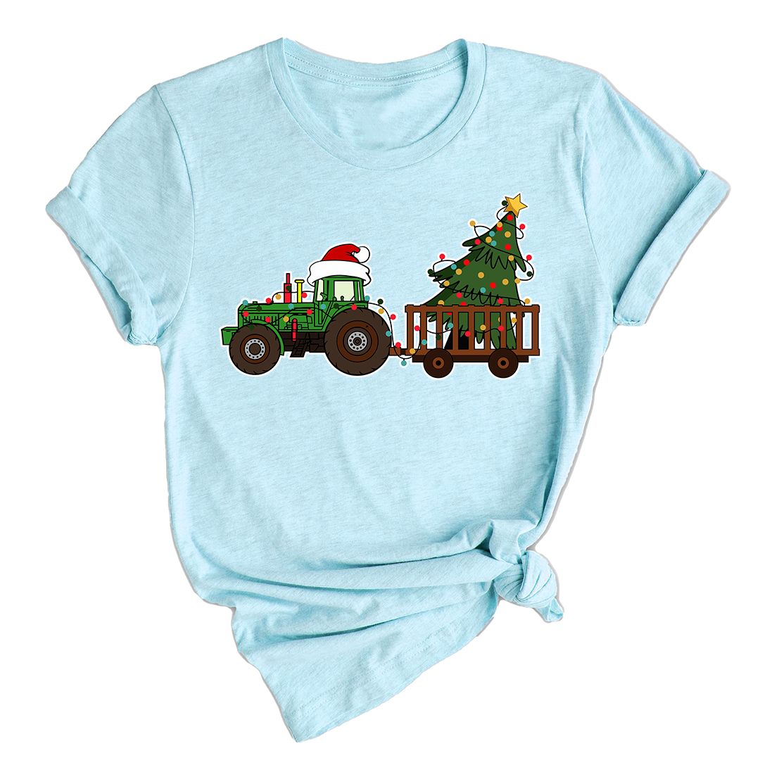 Christmas Tractor Shirt, Gift for Farmer, Country Xmas Shirt, Christmas Tree Shirt, Christmas Lights Shirt, Tractor Santa Hat Shirt